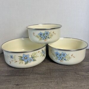 Mikasa Mixing Bowl Set Enamel UN704 Day Dreams Cottagecore 1980s Floral Vintage